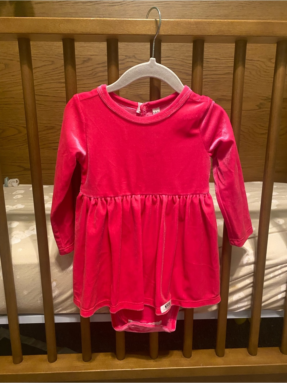 Bright Pink Velvet Long Sleeve Dress with Attached Bodysuit